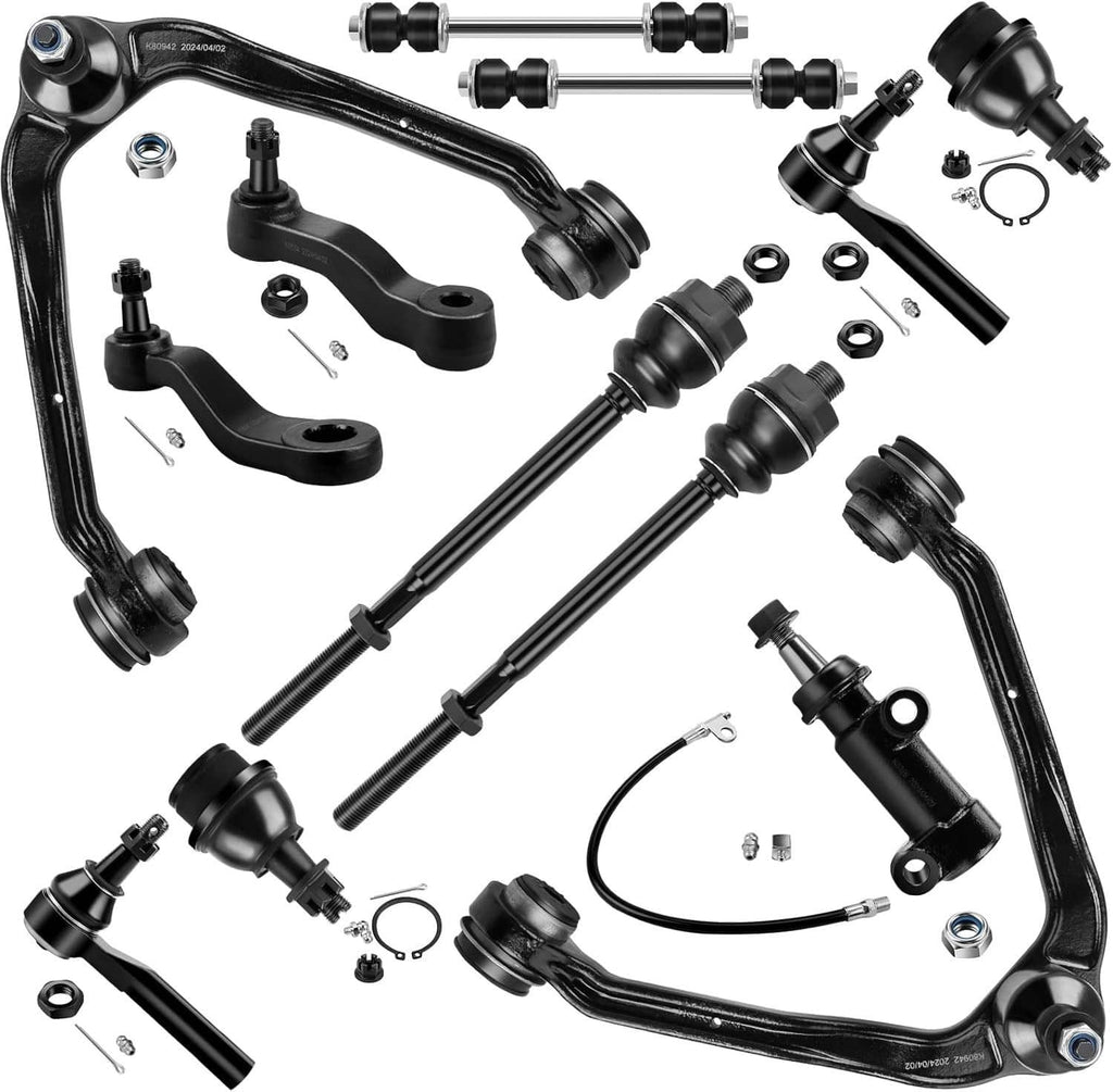 Front suspension arms and tie rods kit with black metal parts, 13-piece set