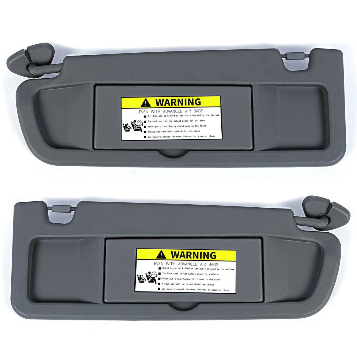 Dark gray car sun visor set, two-piece left and right with mounting clips