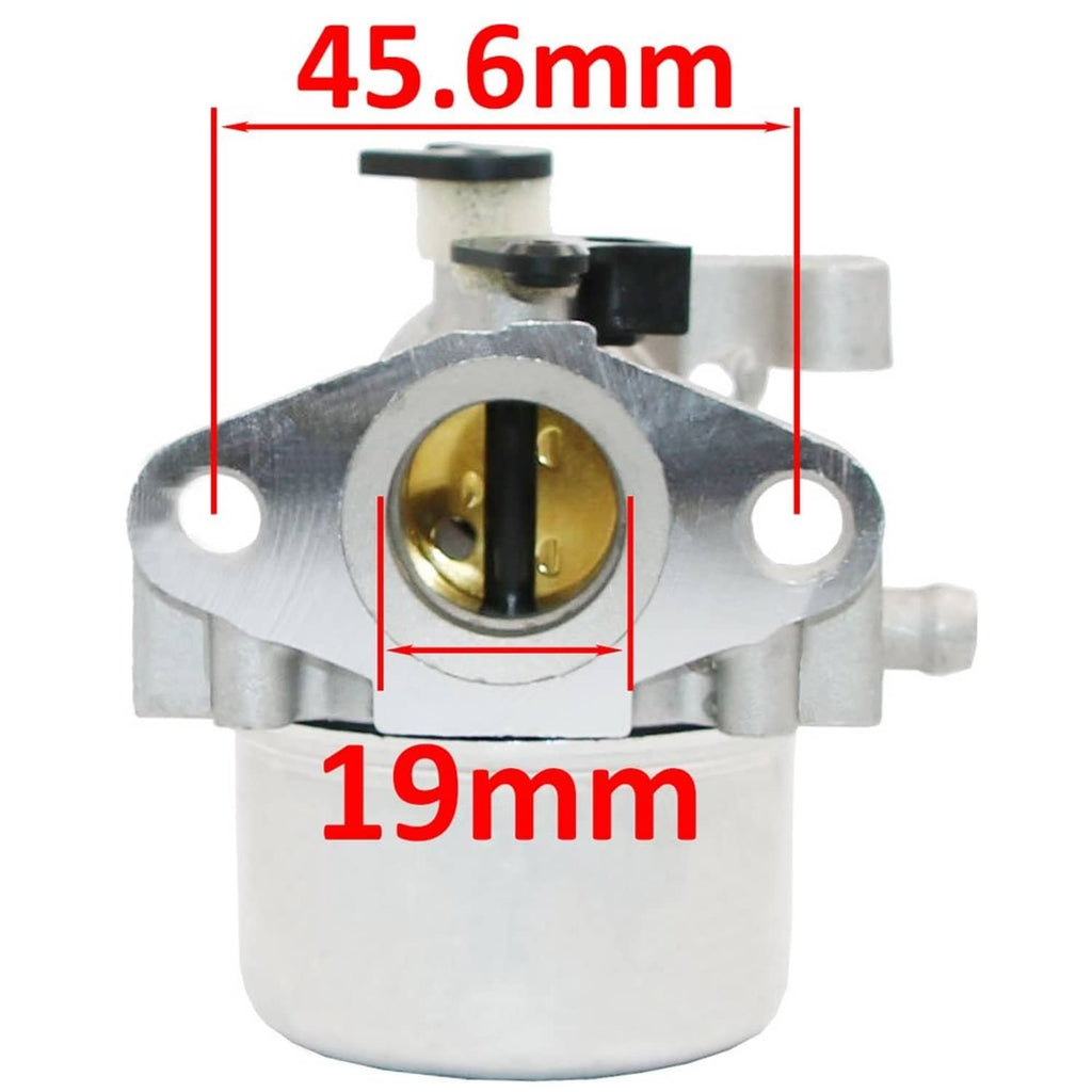 Carburetor replacement close-up with round air inlet and mounting holes, aluminum body