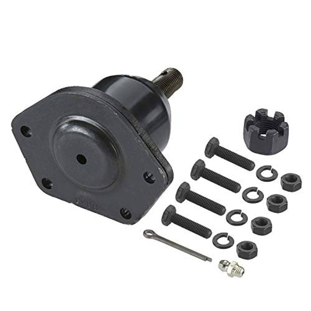 Front upper suspension ball joint with bracket base and threaded stem, plus included hardware