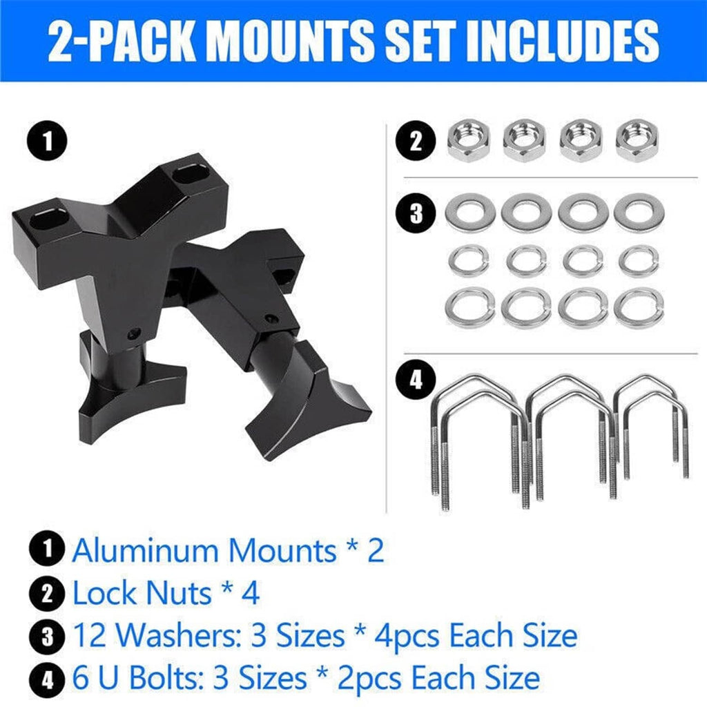 Tube mount hardware set: two black mounts, lock nuts, washers, and U-bolts