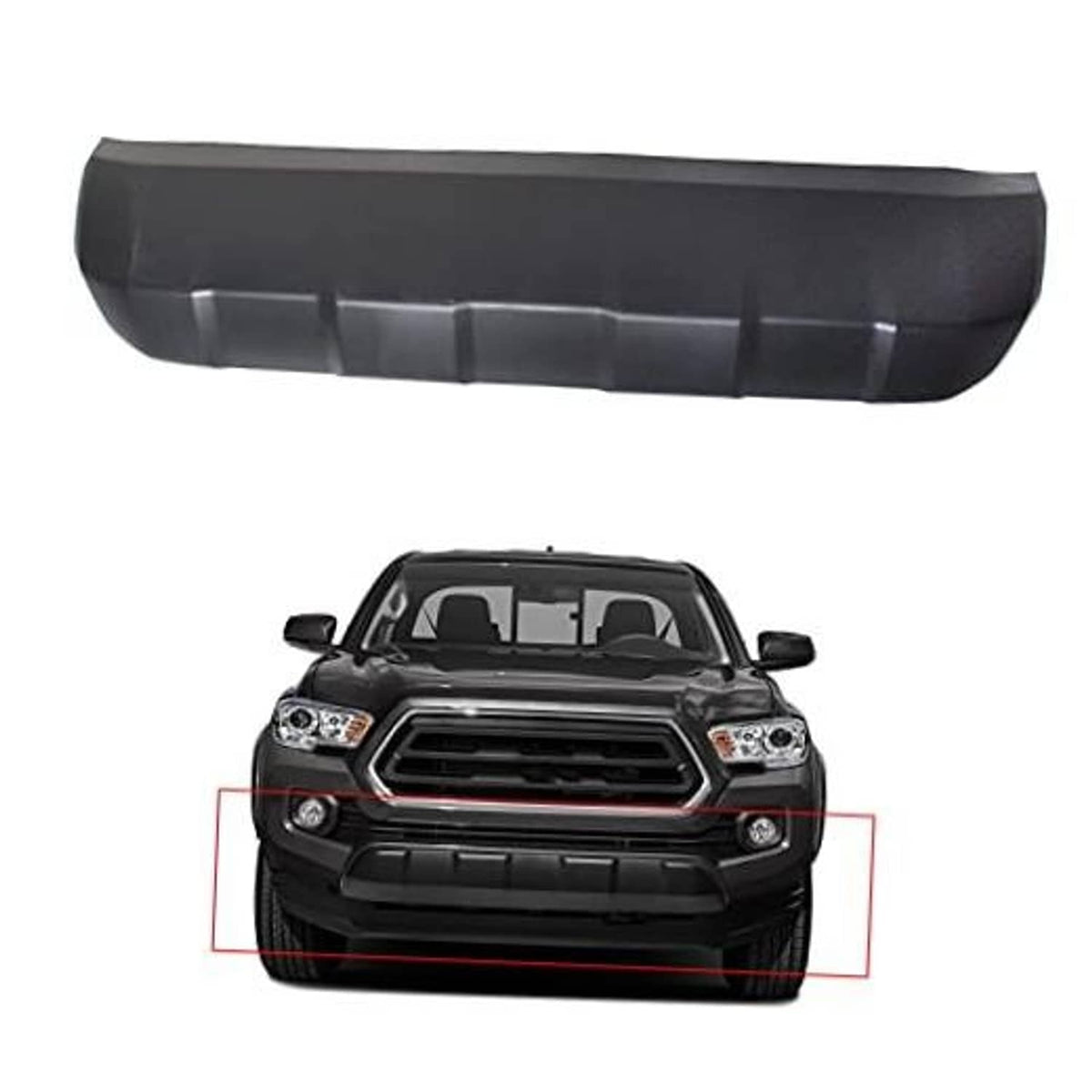 Black front bumper lower skid plate panel with molded center and side ribs