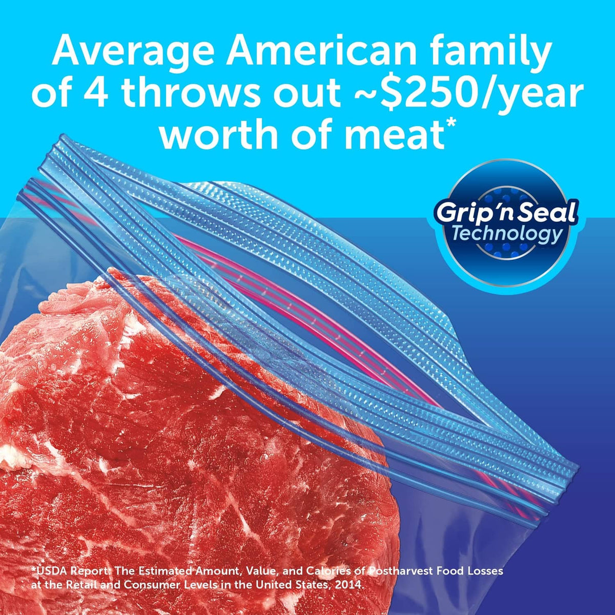Stack of clear pint freezer bags with blue grip-seal style lines