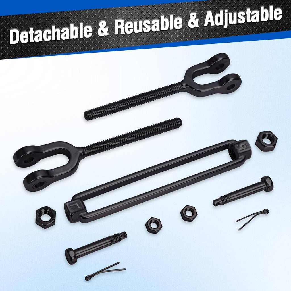 Two-pack turnbuckle kit with black jaw and rod turn segments plus pins and hardware