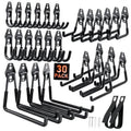 30-pack black steel garage wall hooks with anti-slip coating and curved U-shaped design
