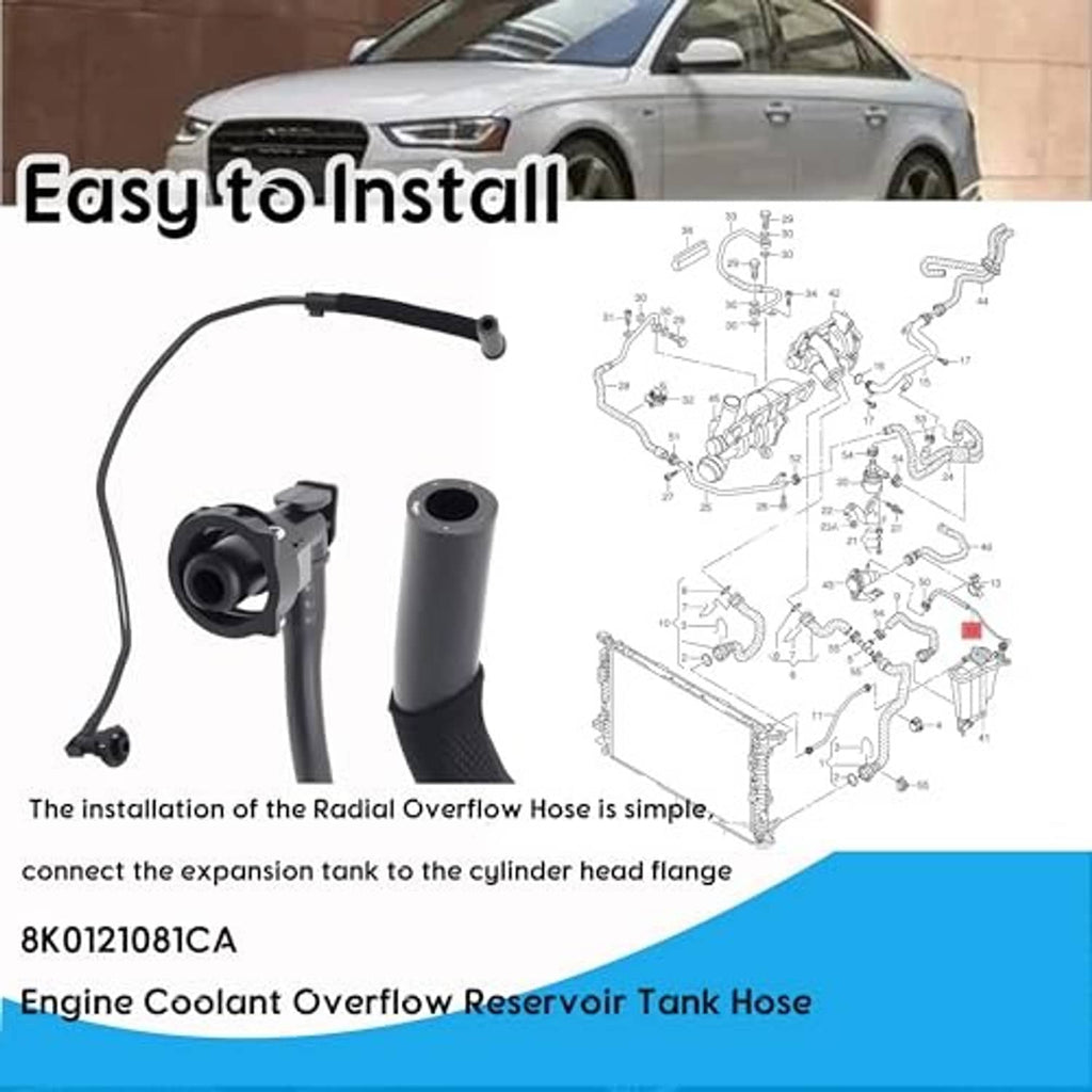 Engine coolant overflow reservoir tank hose kit with black hoses and flange connector