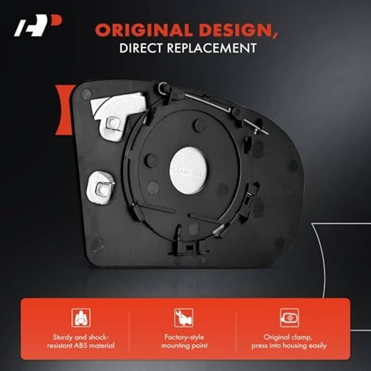 Heated side mirror glass backing plate assembly with mounting brackets and contacts