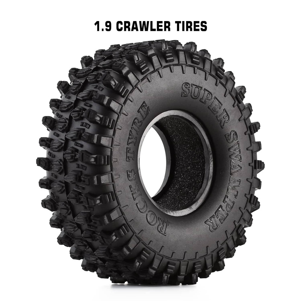 Black 1.9 crawler tire with open tread and inner rim opening