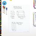 White magnetic dry erase graph board with STEM box design sketch