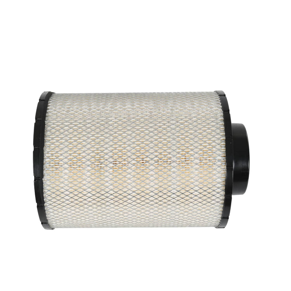 Air filter canister with white pleated filter element and black side end cap
