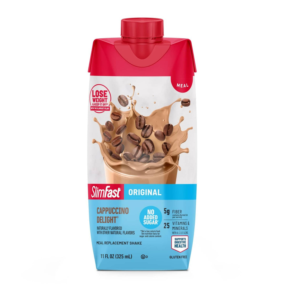 SlimFast original cappuccino meal replacement shake carton, front label view