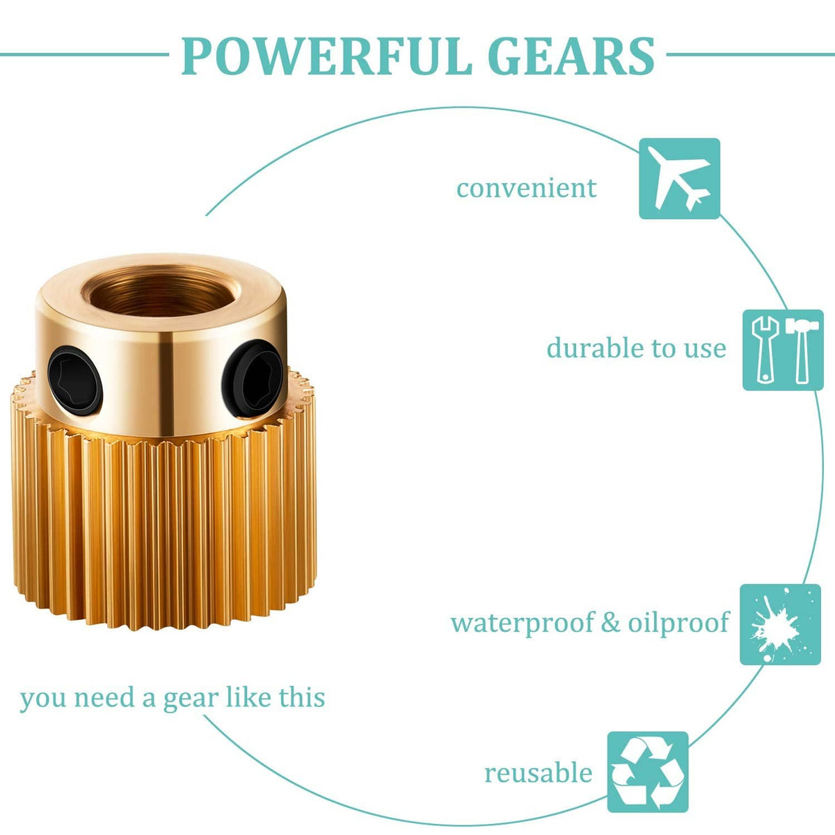 Brass extruder drive wheel with black side inserts, compact ribbed cylinder