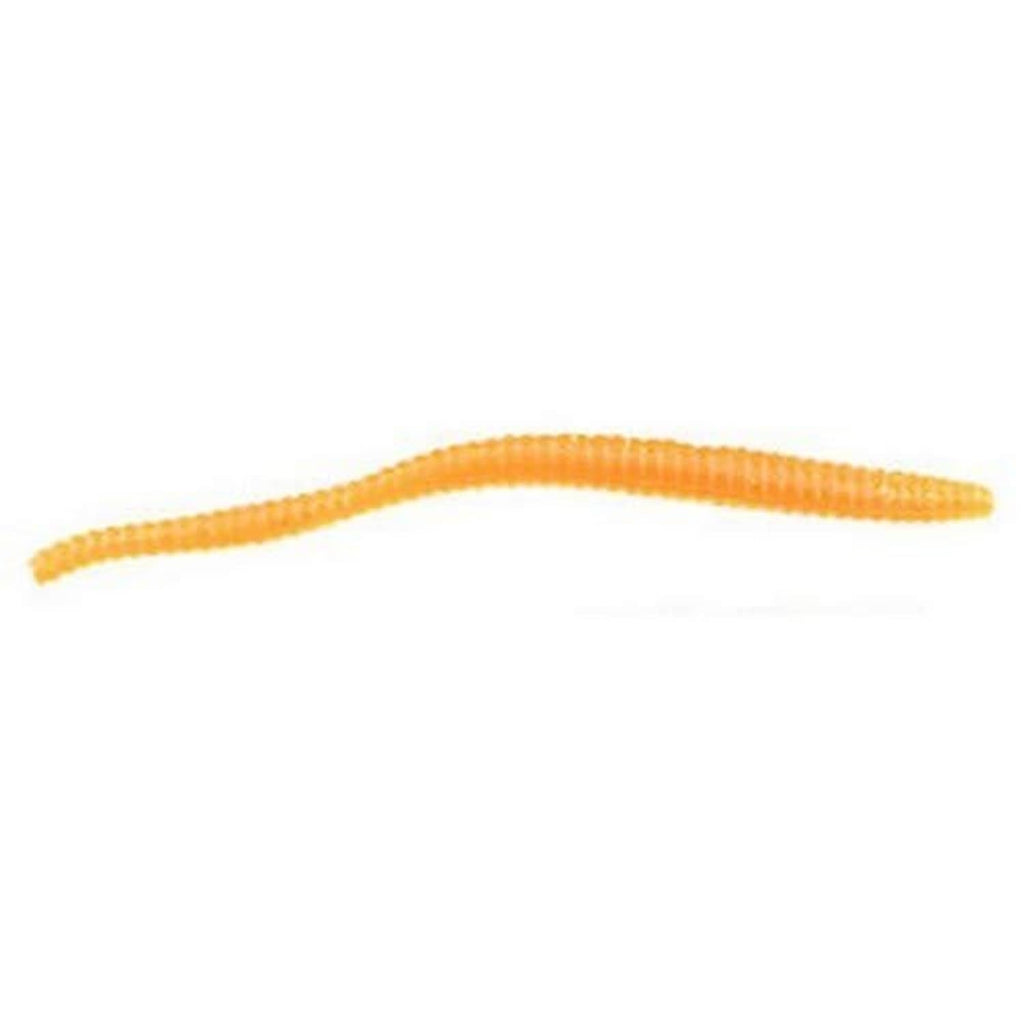 Orange floating trout worm soft bait, curved single worm