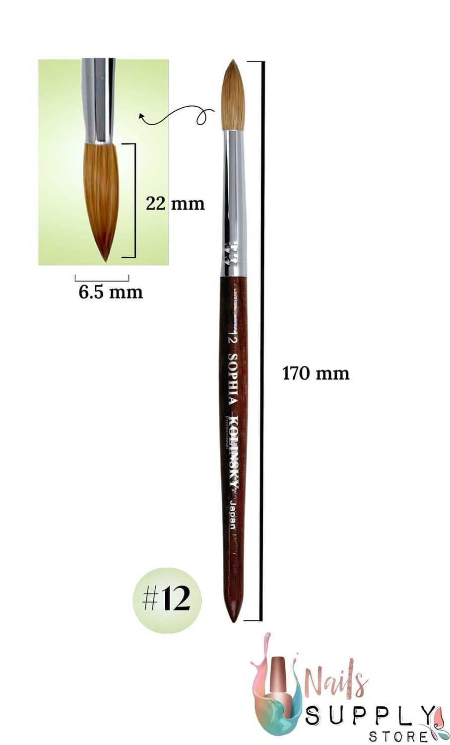 Round nail brush #12, brown bristles, red handle with 170 mm length