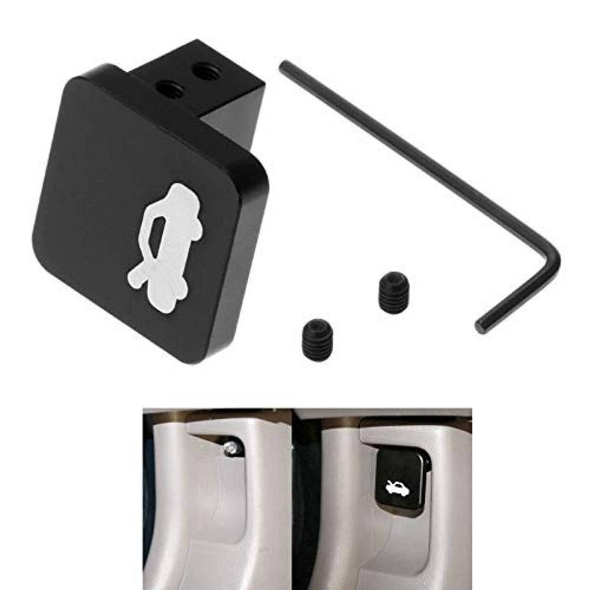 Hood release latch handle repair kit: black latch bracket, L hex key, and two screws