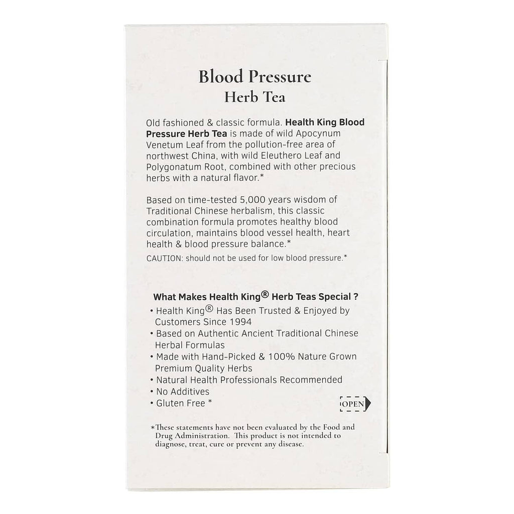 Blood Pressure herb tea box, supplement facts and directions, 20 tea bags.