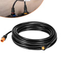 Coiled black transducer extension cable with orange 12-pin male connectors
