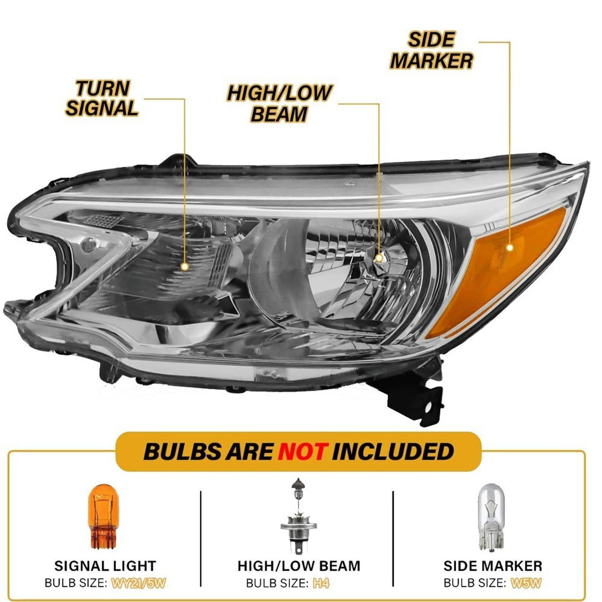 Single chrome corner headlight with clear lens reflector and amber outer marker