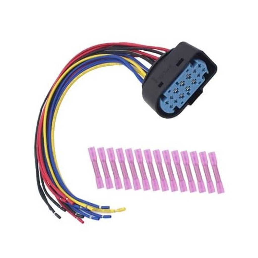 14-pin headlight wire harness with multicolor wires and pink terminal pins