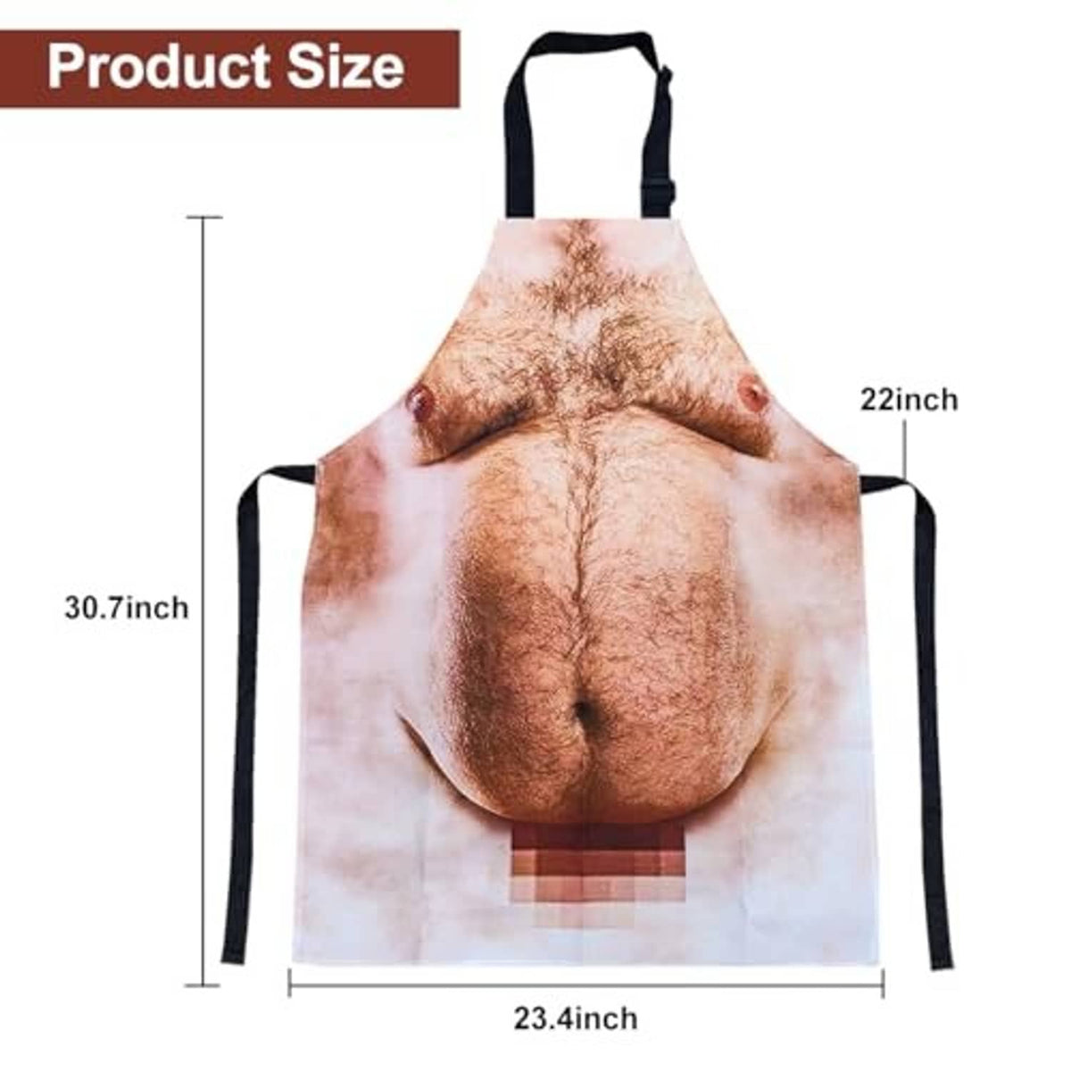 Funny novelty grilling apron size diagram, 23.4 x 30.1 in dimensions