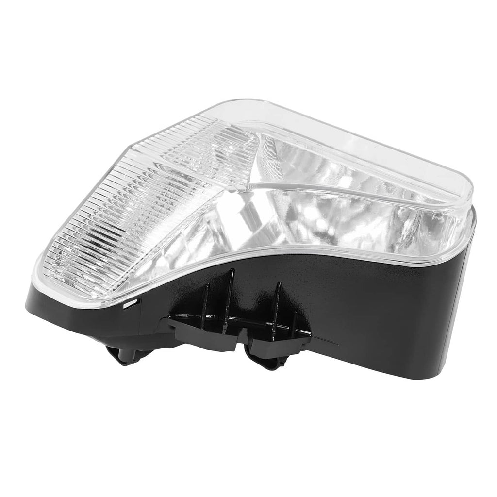 Right headlight lamp with clear lens and black base, side profile view
