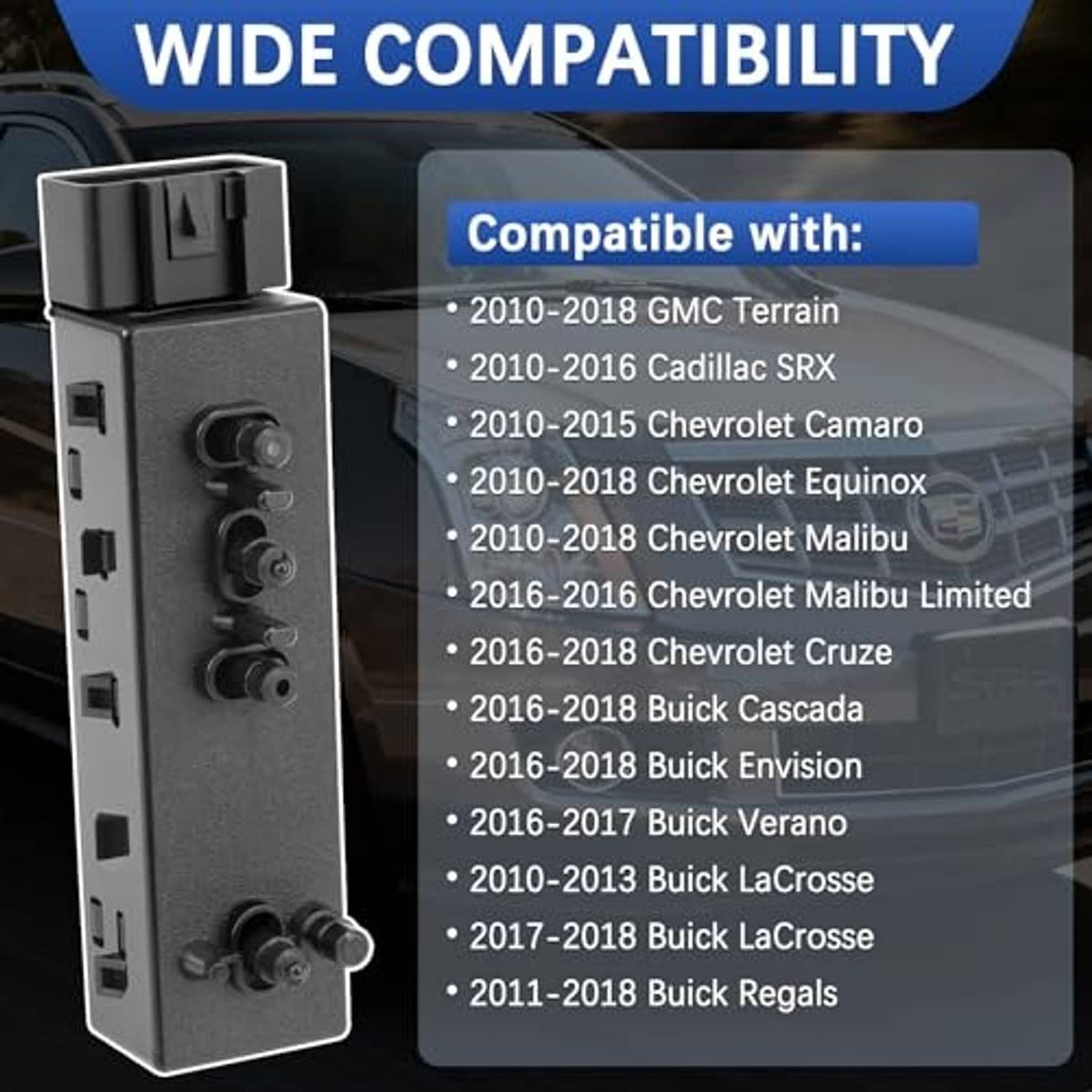 Power seat switch module with tall dark-gray housing and side connector port strip.