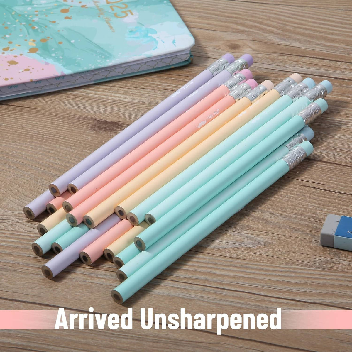 Pastel jumbo pencils laid out with sharpened tips and colorful barrels, 30-pack
