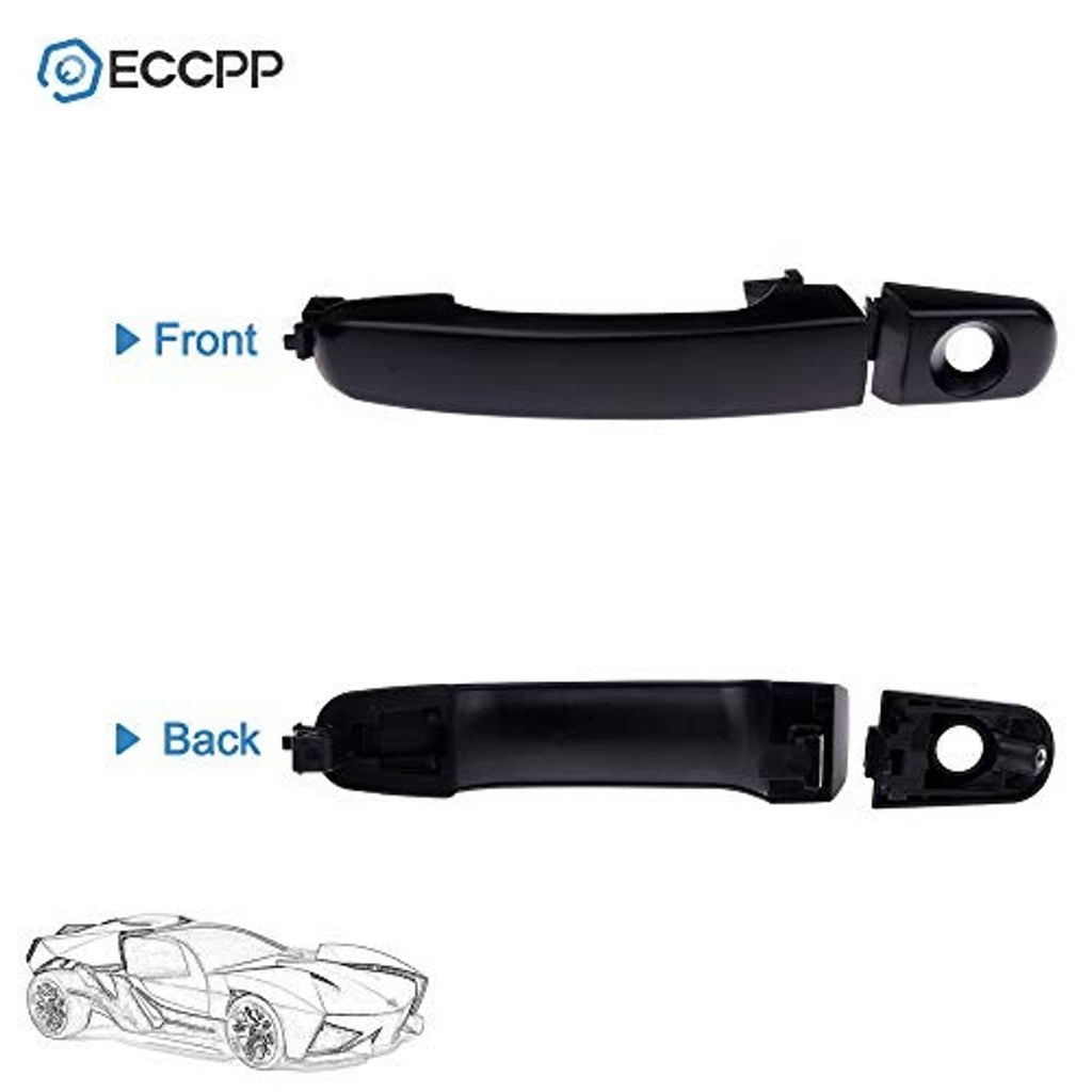 Exterior door handle front view and rear mounting bracket, matte black, keyhole