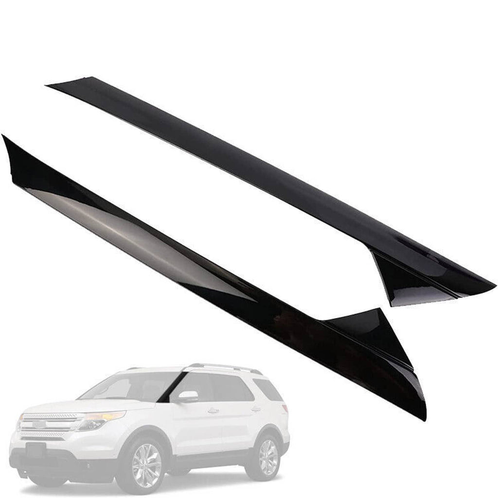Black windshield pillar trim molding pair, front side placement view