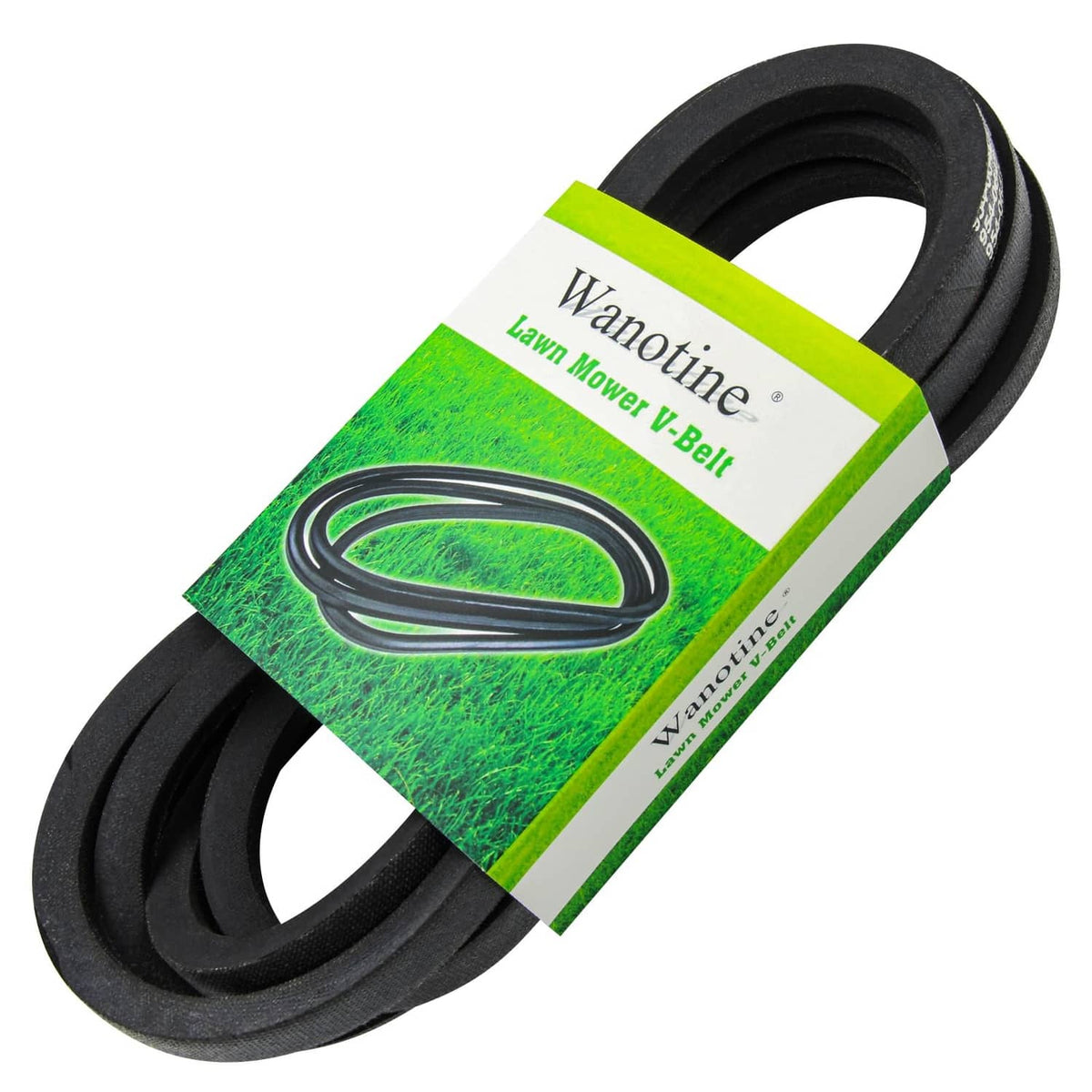 Black mower deck drive belt, coiled rubber loop