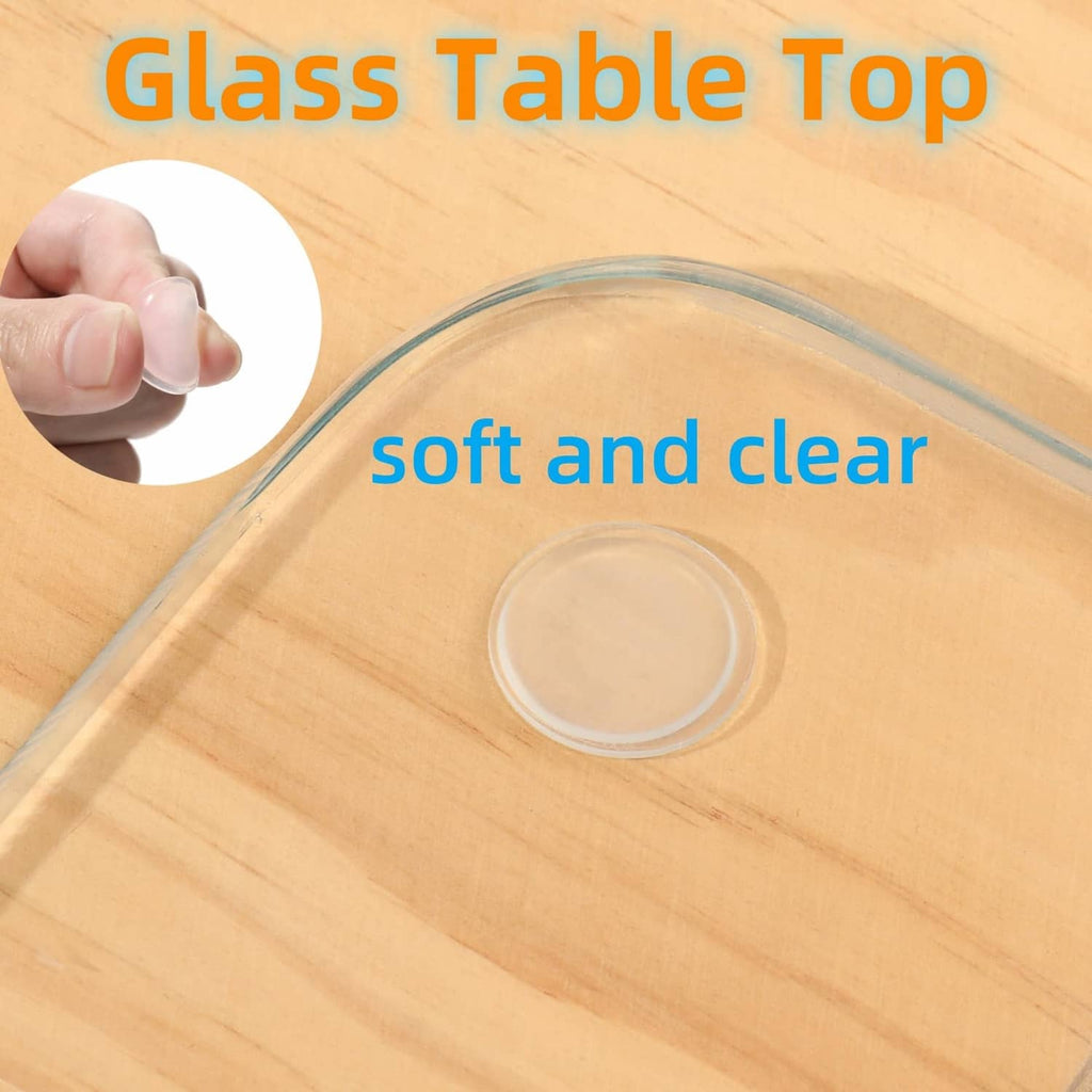 Transparent round anti-slip pad placed on a glass tabletop surface