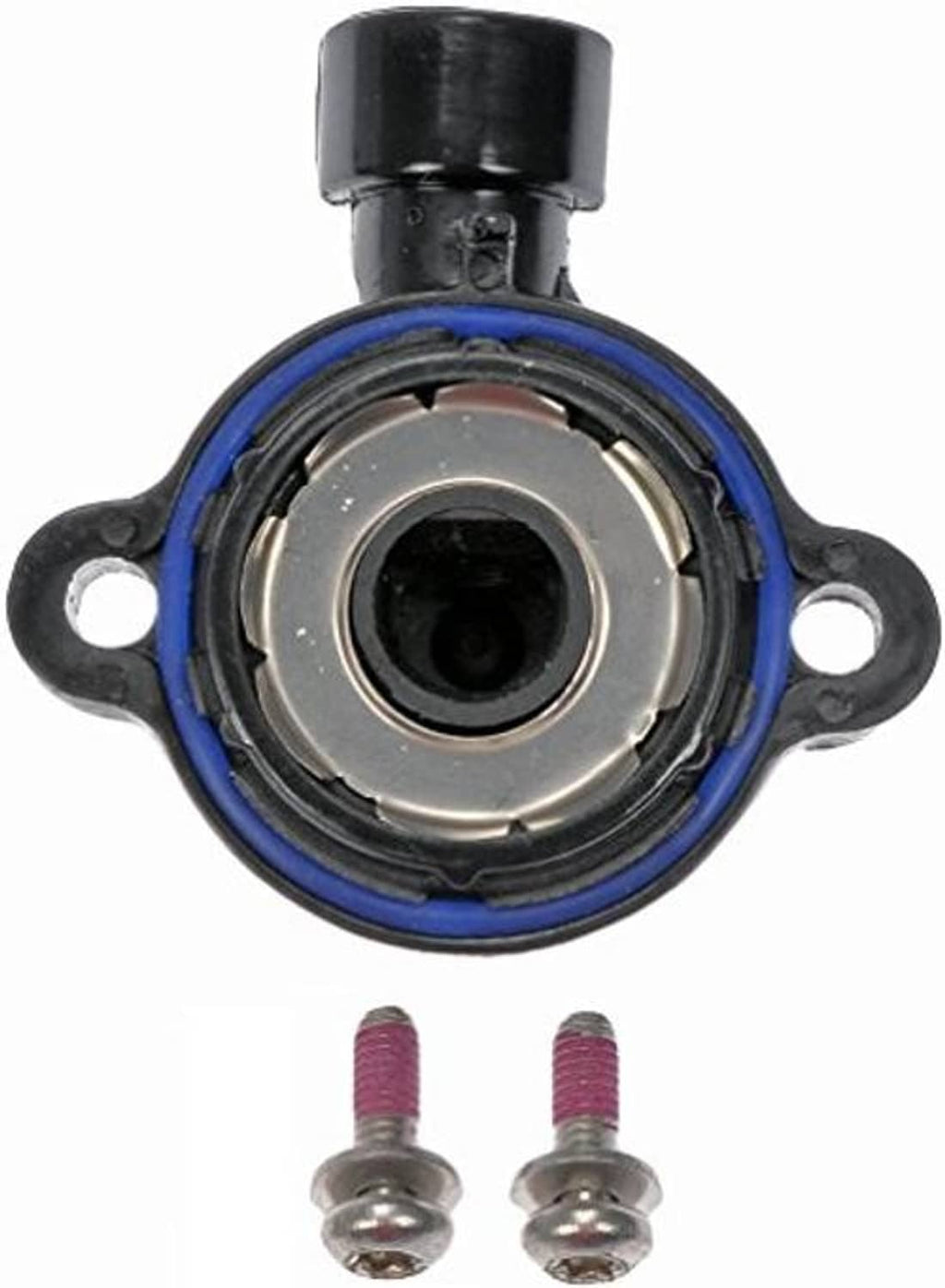 Throttle position sensor with blue rubber seal, round connector opening, two mounting screws