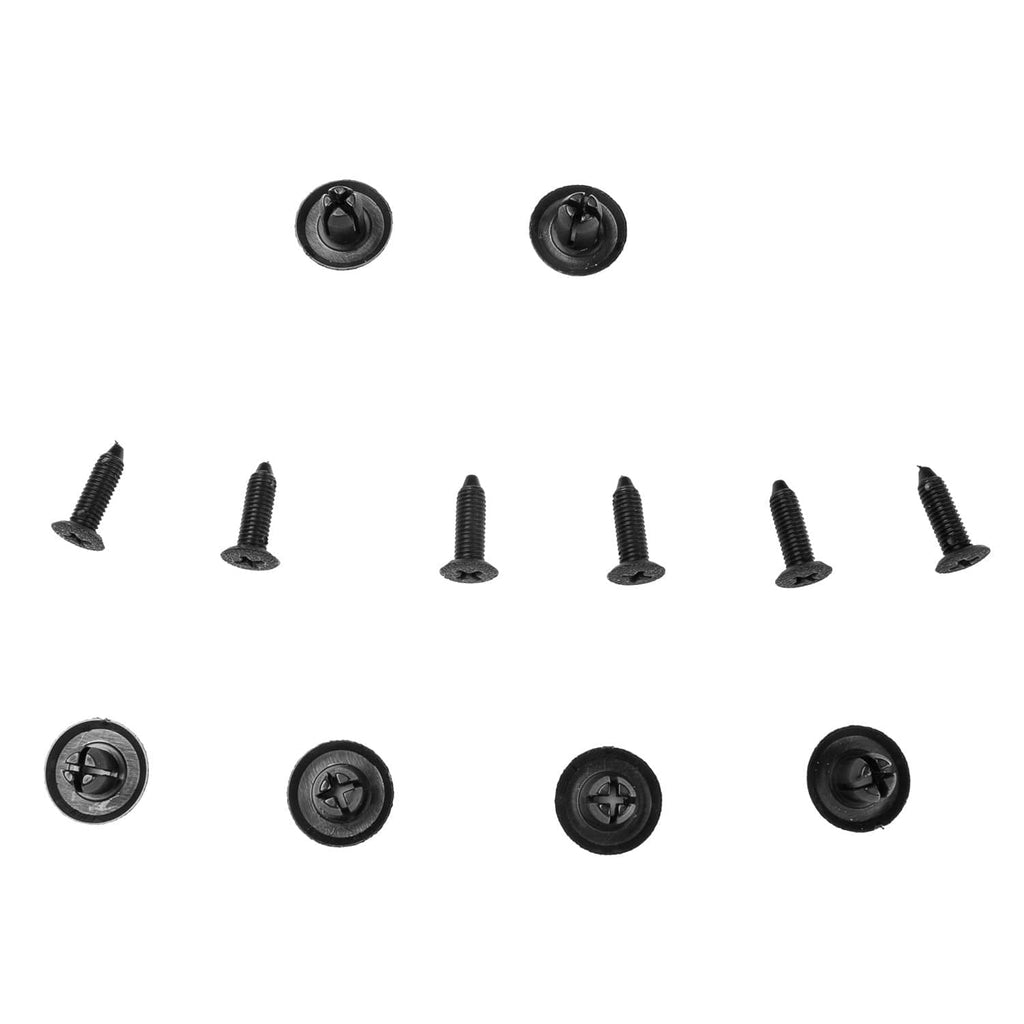 Black plastic push fasteners with screws, mounting hardware for trim