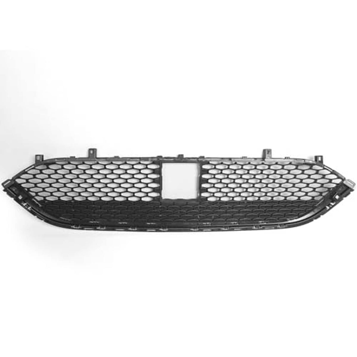 Front lower bumper grille, black honeycomb mesh with silver rectangle center.