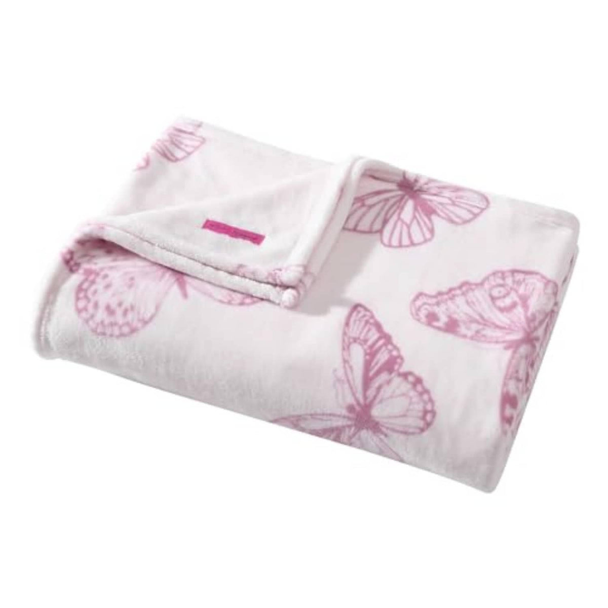 Pink butterfly-print soft blanket with folded corner