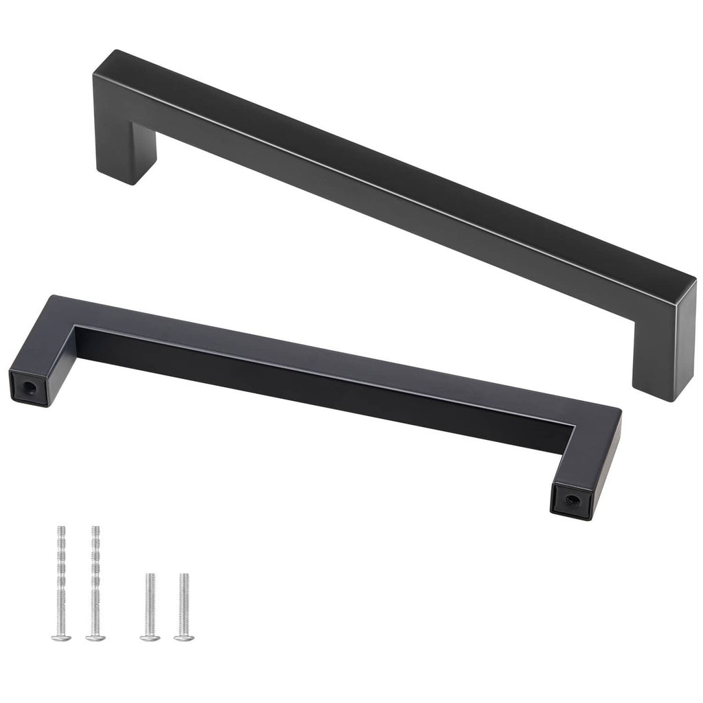 Matte black square cabinet pull handle with two end mounting posts
