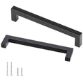 Matte black square cabinet pull handle with two end mounting posts