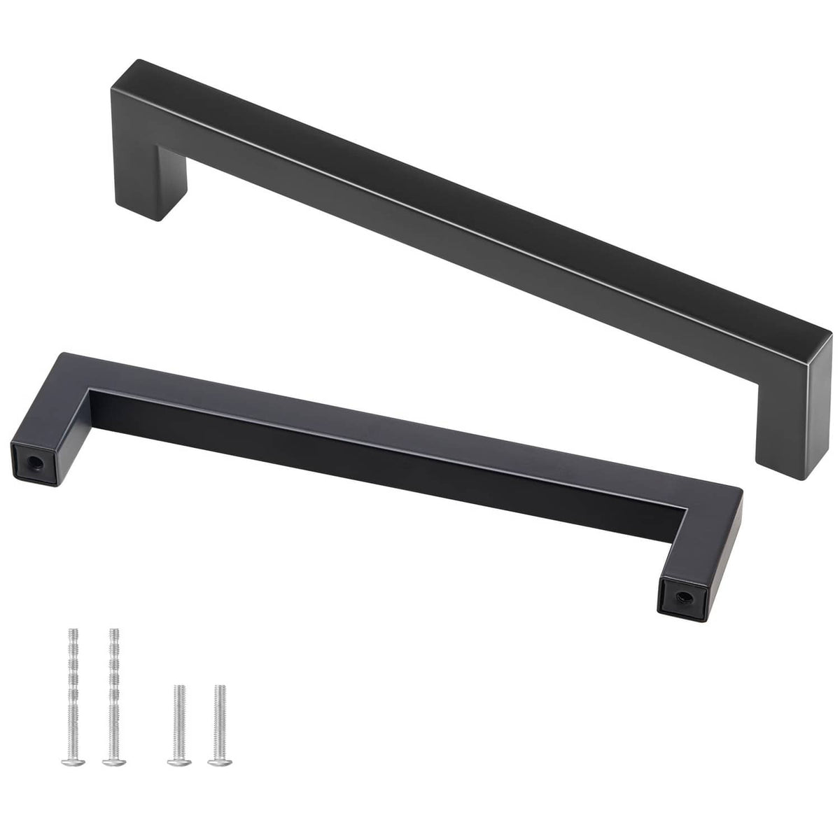 Matte black square cabinet pull handle with two end mounting posts