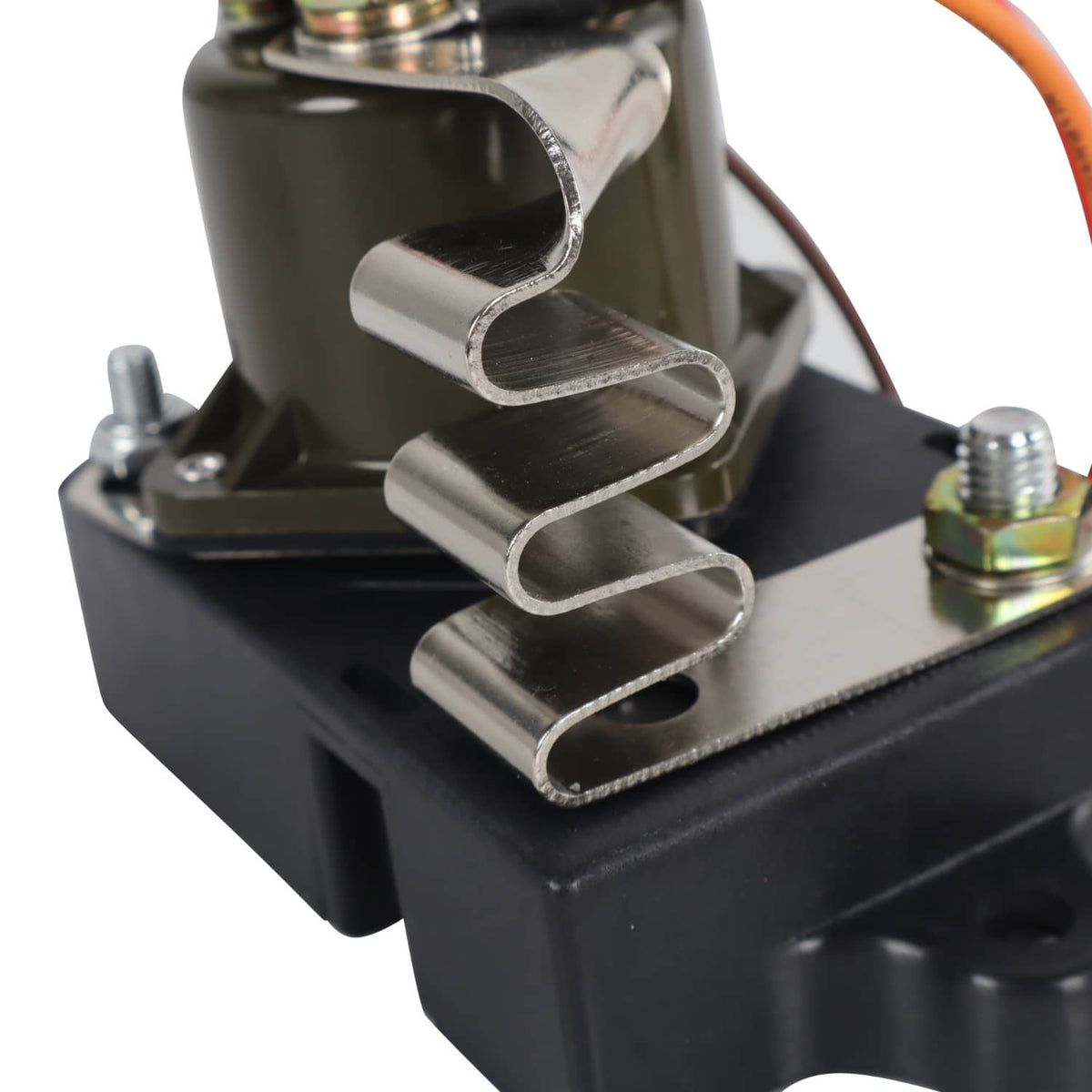 Glow plug controller relay close-up of black housing and silver metal heat sink fins