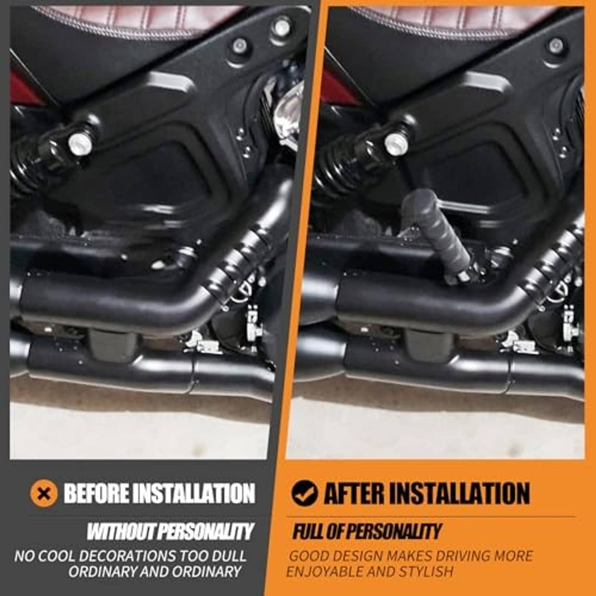 Matte black rear passenger foot peg installation on motorcycle frame