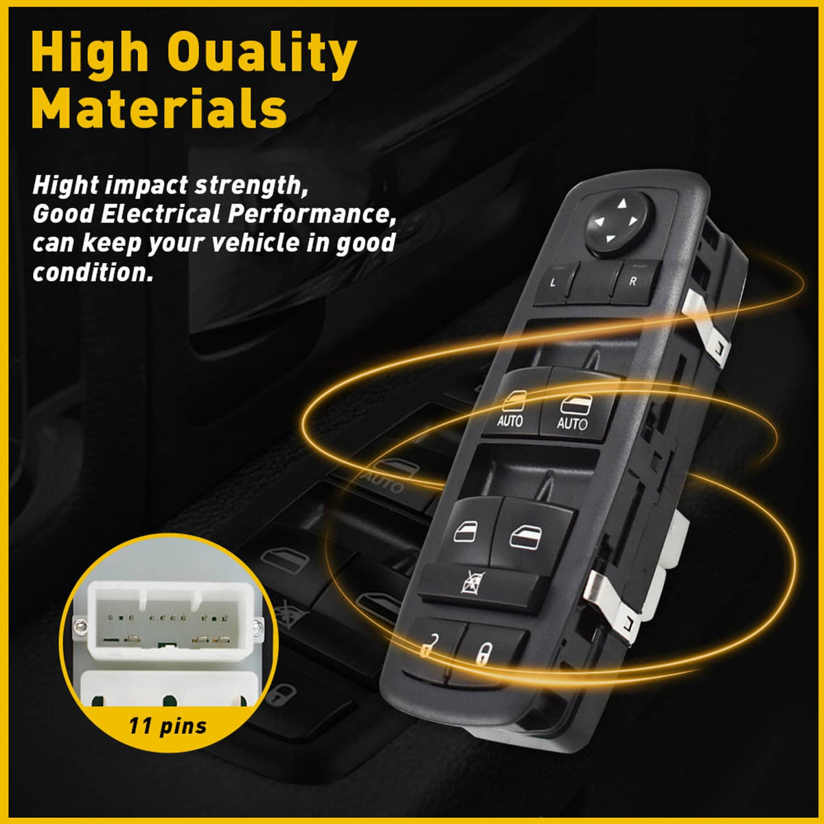 Black power window master control switch with central circular direction pad