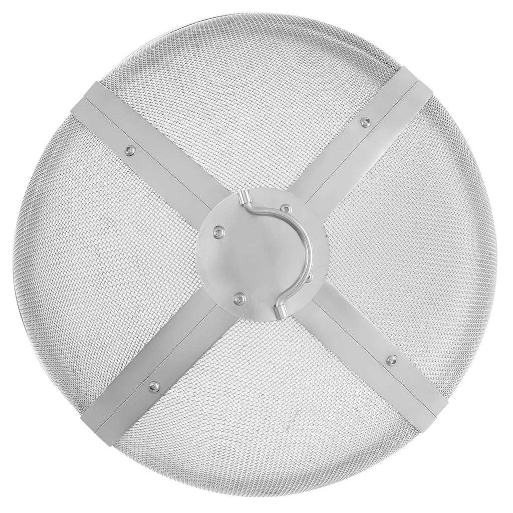 Round stainless spark screen cover lid with mesh top and cross bars with ring latch