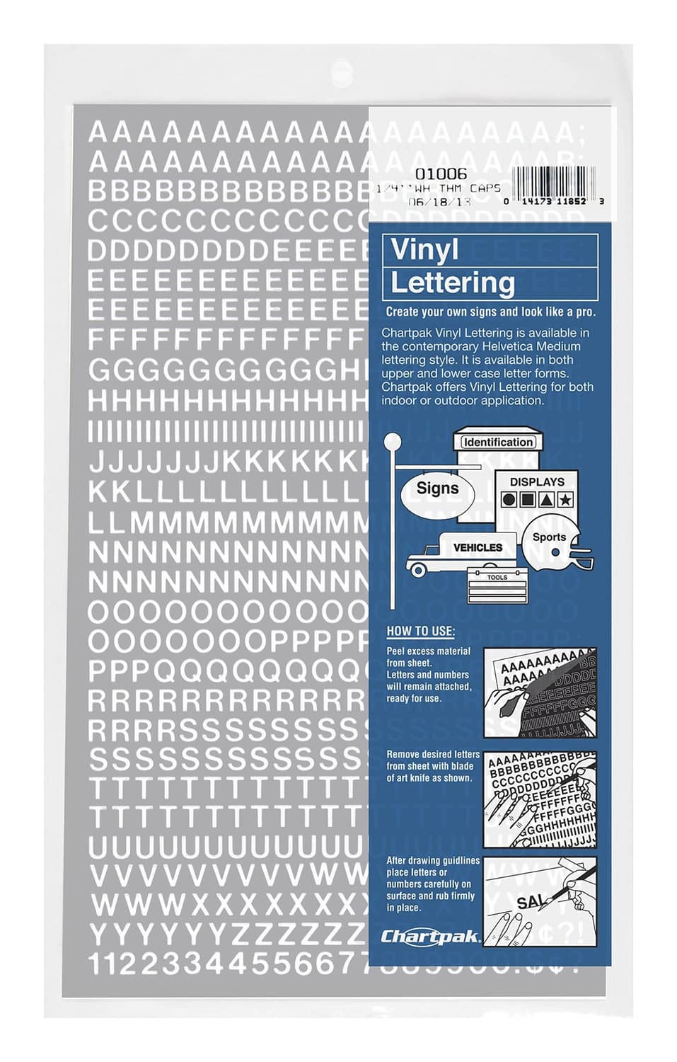 RivetOak Chartpak Self-Adhesive Vinyl Capital Letters and 1/4 Inch High, White