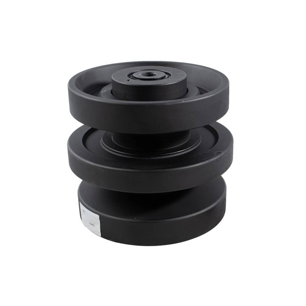 Black bottom roller assembly with three rubber wheels and center bearing
