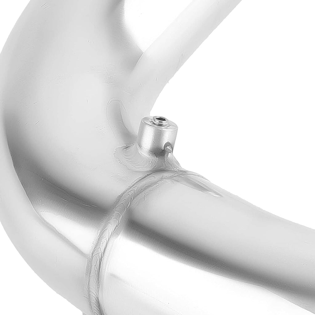 Close-up of polished air intake elbow pipe with welded seam detail