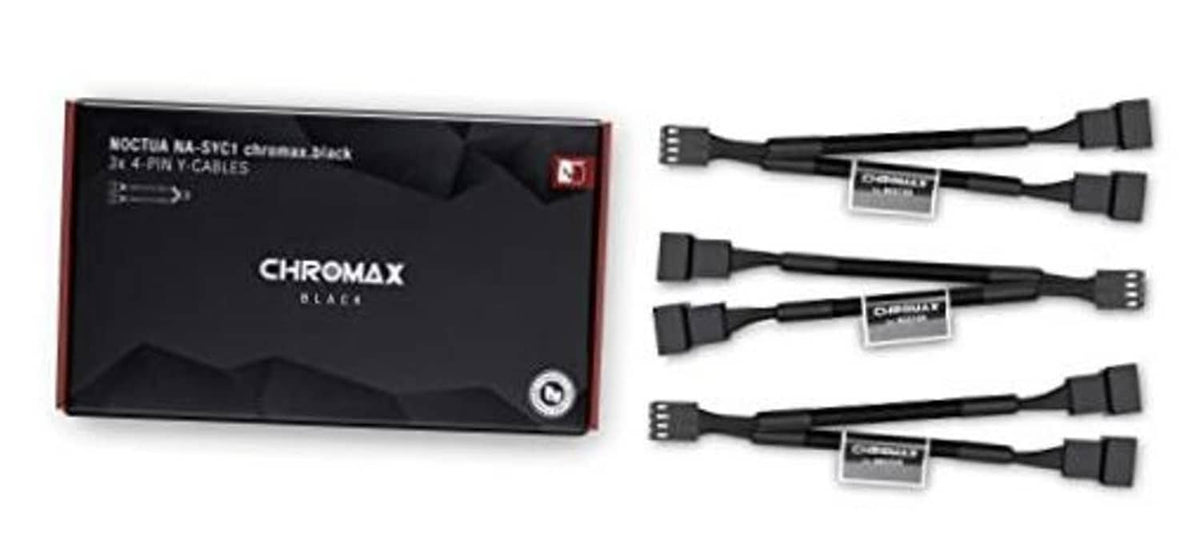 Black 4-pin PWM PC fan Y-splitter cable set with three splitters and connectors
