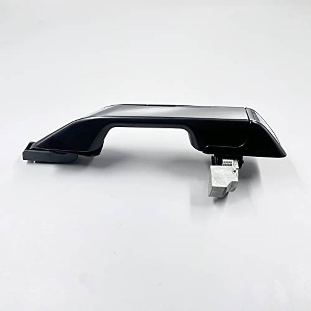 Exterior door handle with chrome top and black base, mounting bracket visible