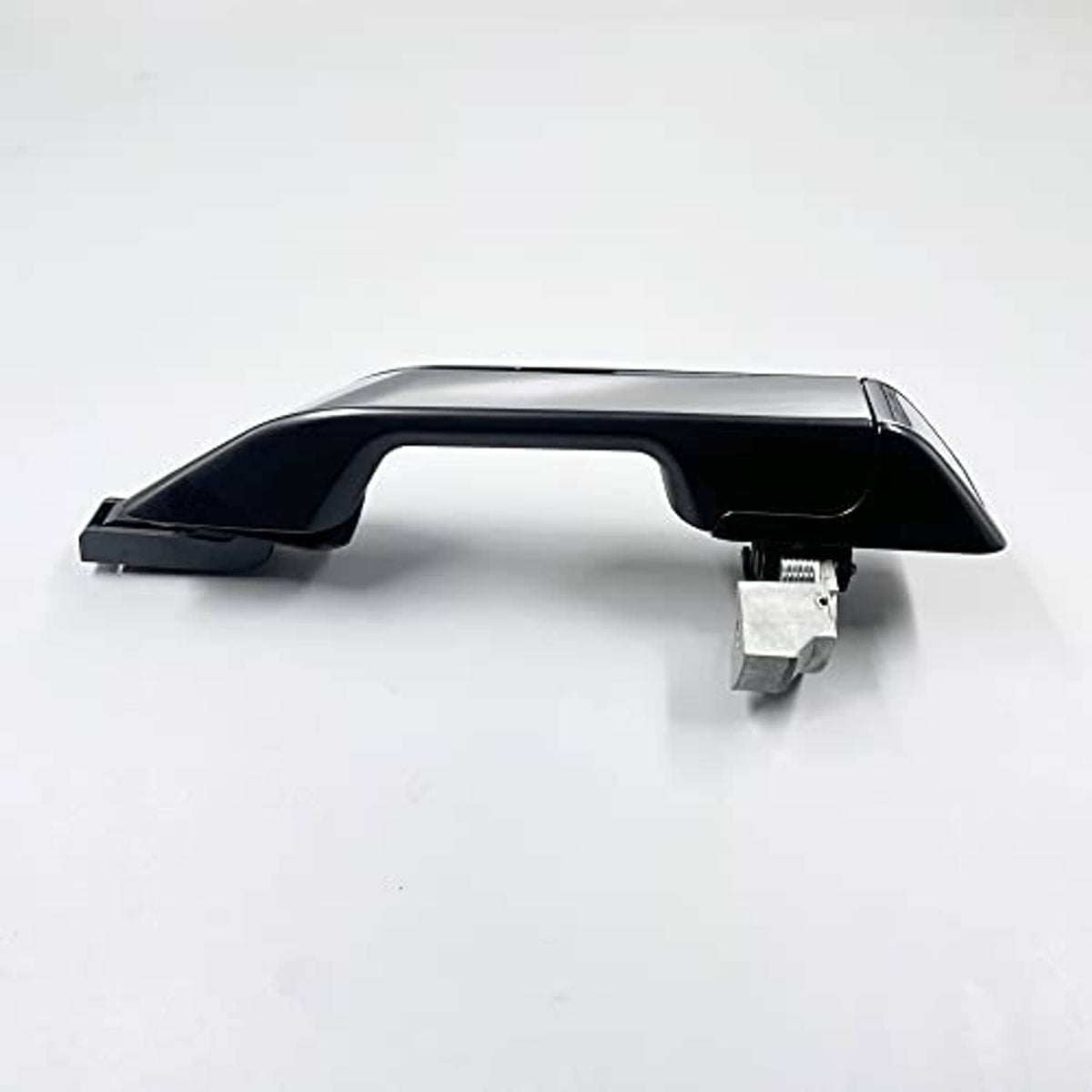 Exterior door handle with chrome top and black base, mounting bracket visible