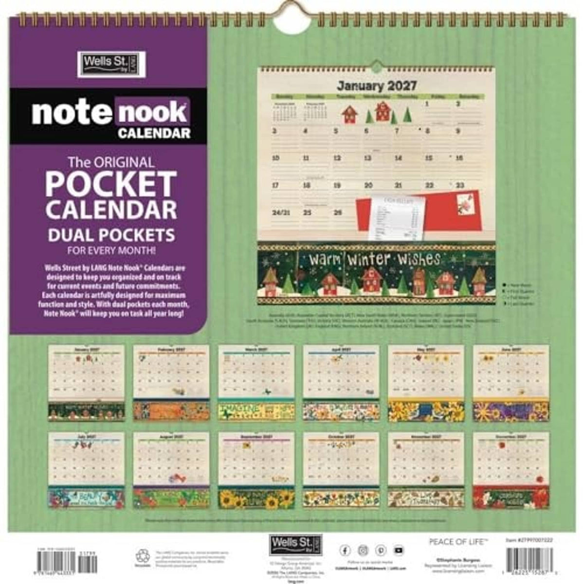 2027 note nook pocket calendar back panel with monthly mini calendars and details