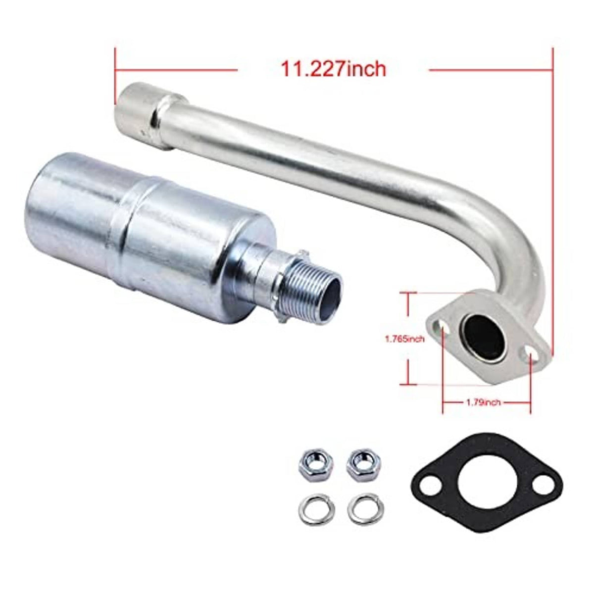 Rear exhaust muffler kit with chrome pipe, muffler can, gasket and mounting hardware